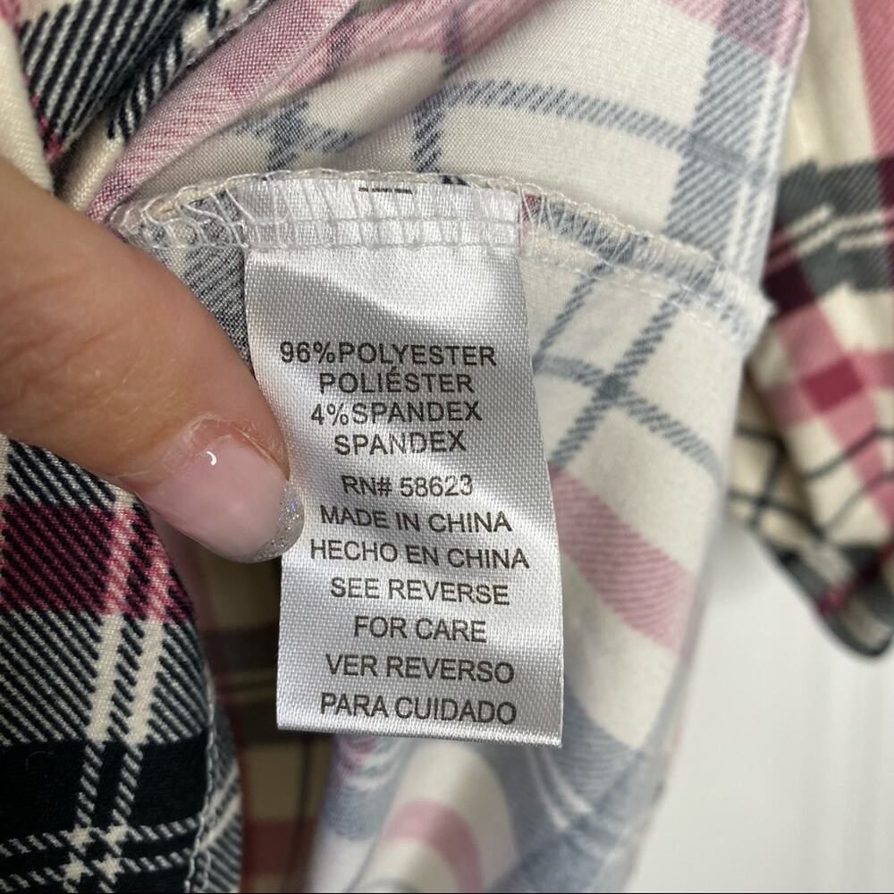 CLAUDIA RICHARD PETITES Plaid V-Neck Henley Blouse 3/4 Sleeve Top Shirt Petite S - Picture 5 of 9